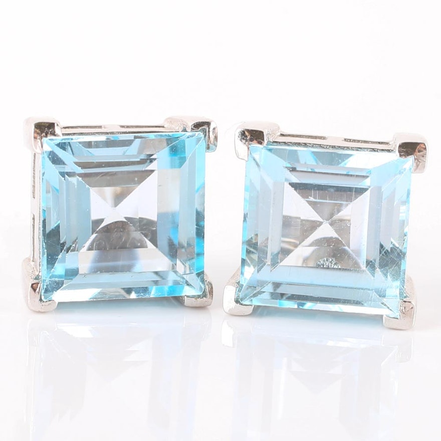 Sterling Silver Blue Topaz Square Earrings