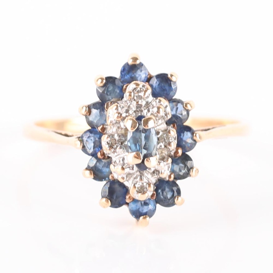 10K Yellow Gold Sapphire and Diamond Ring