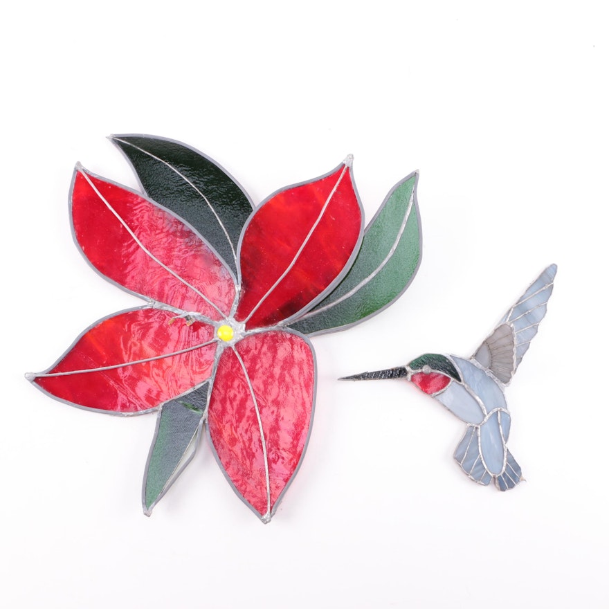 Stained Glass Flower and Hummingbird