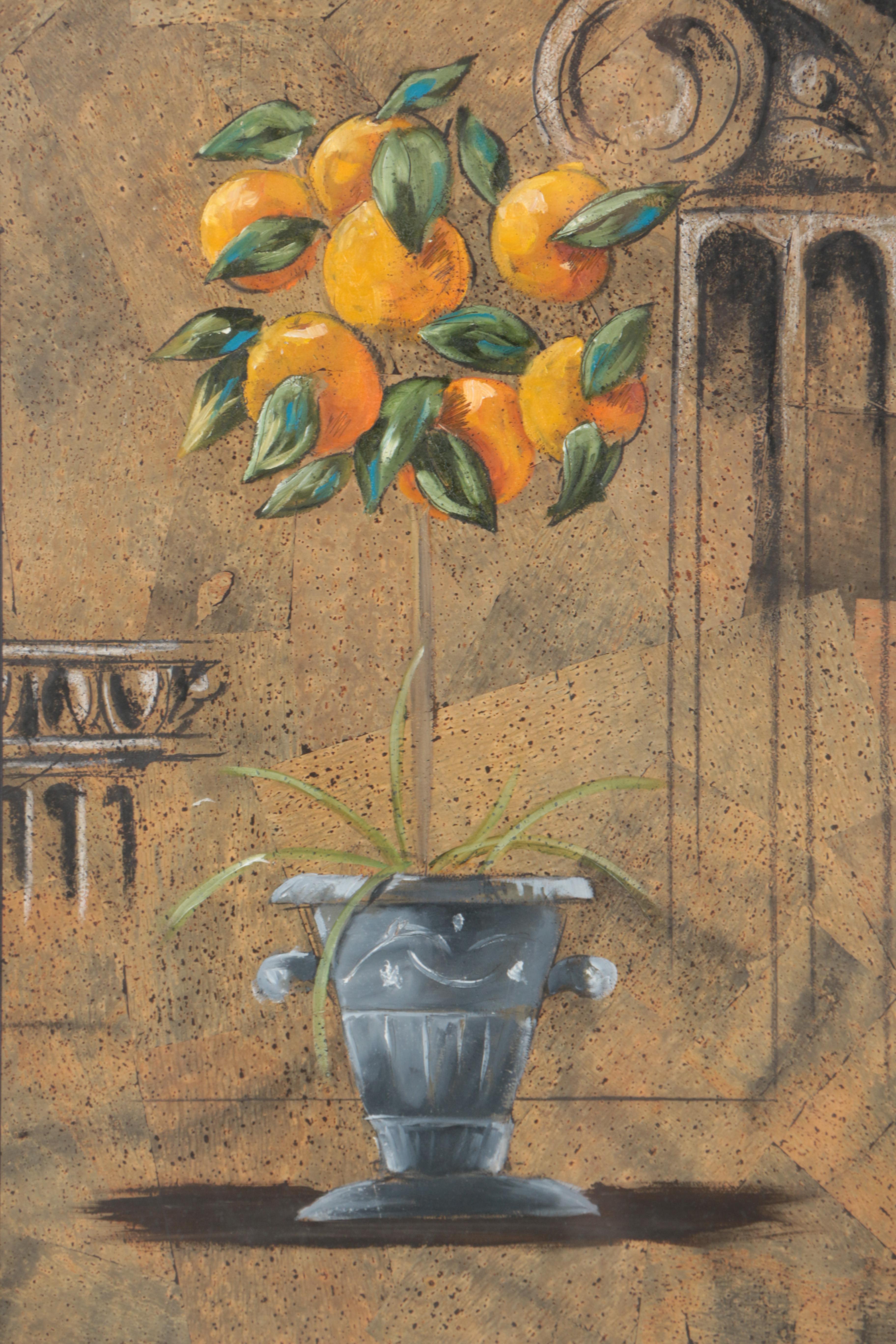 Celeste Peters Mixed Media Collage on Paper "Corinthian Oranges"