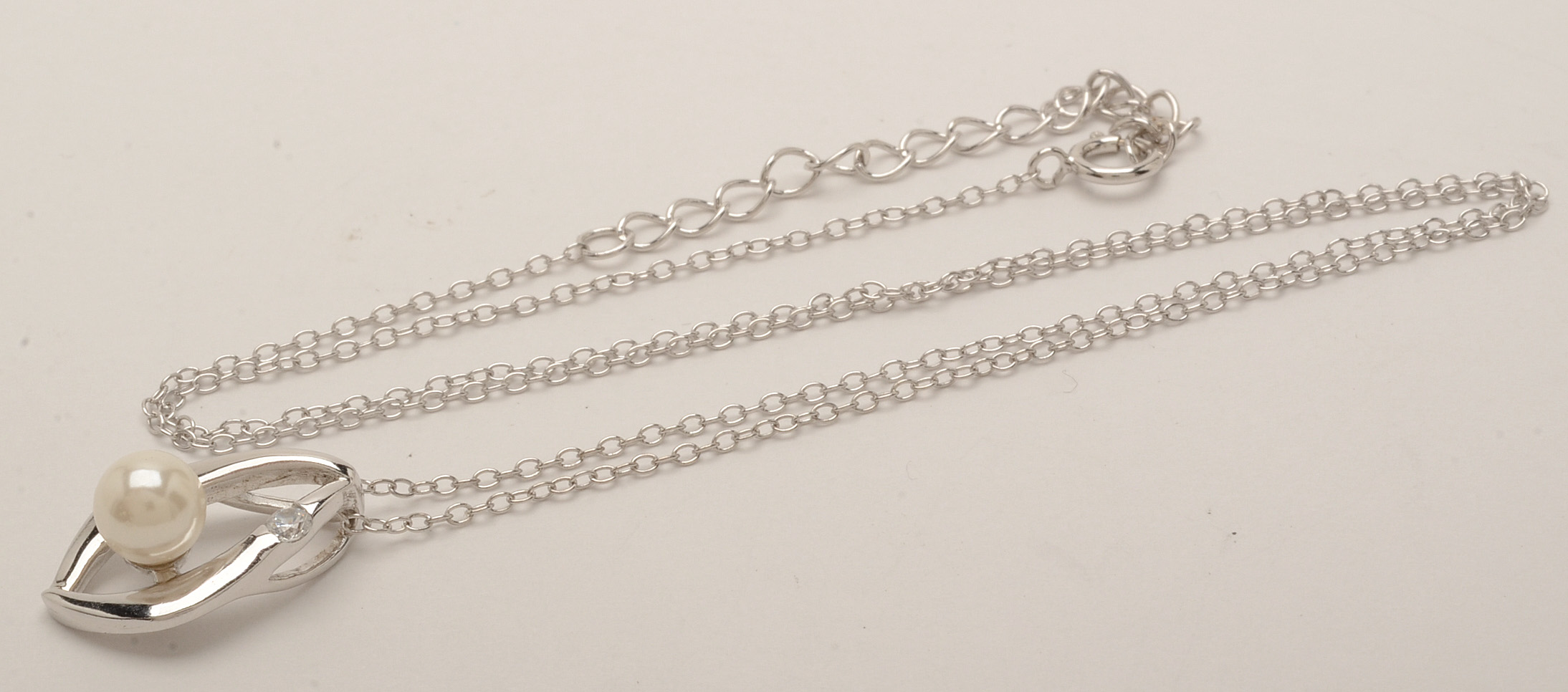 Sterling Faux Pearl Necklace and Earring Set