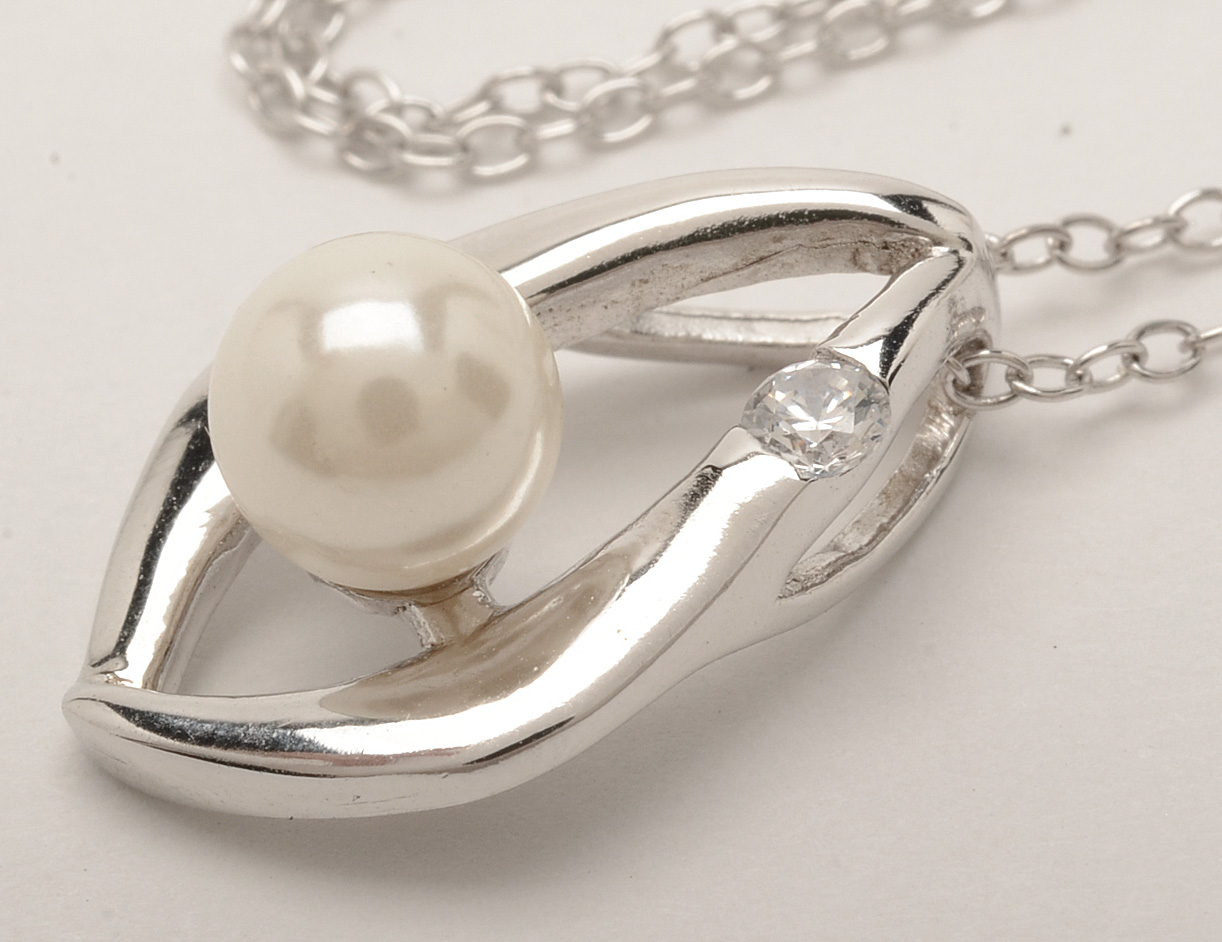 Sterling Faux Pearl Necklace and Earring Set