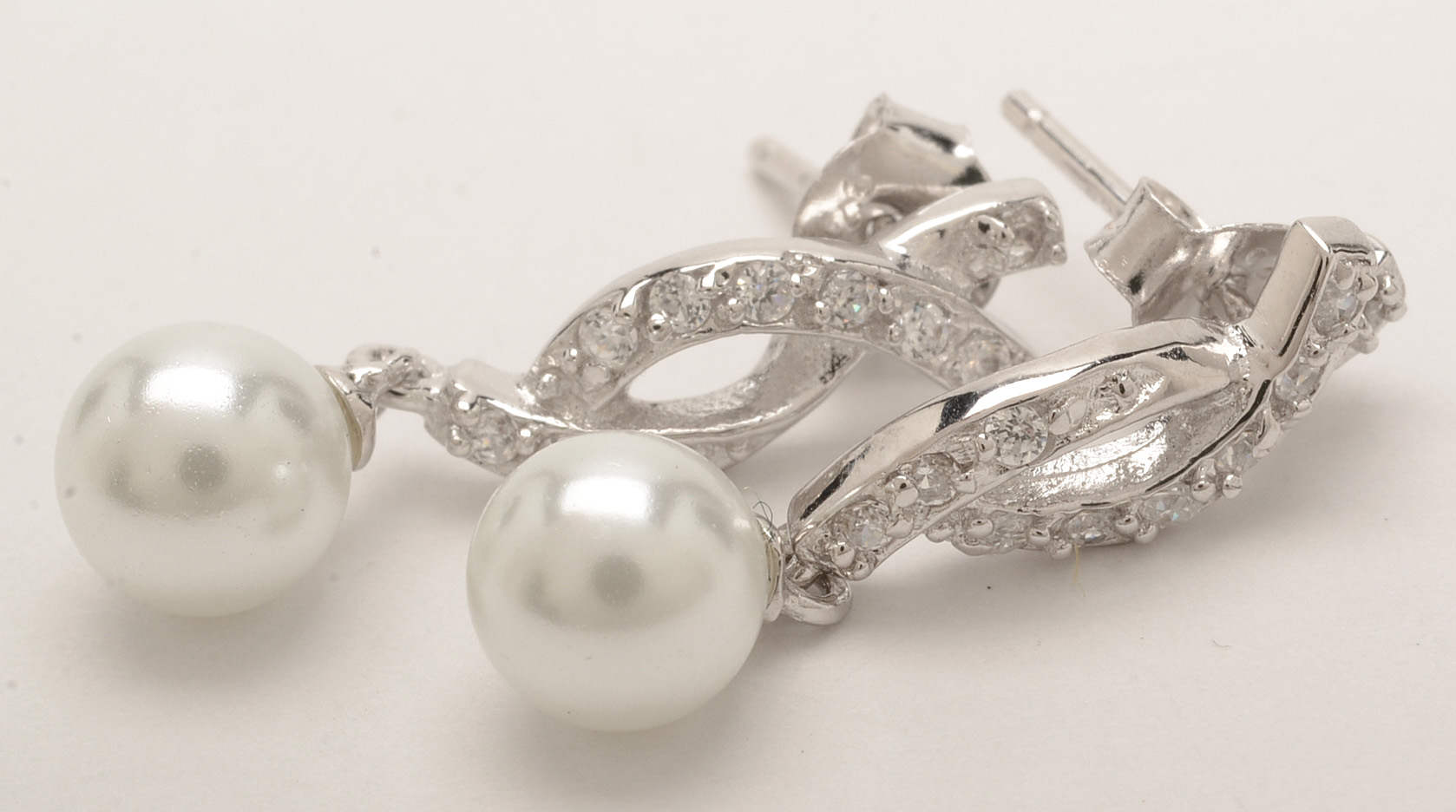 Sterling Faux Pearl and Cubic Zirconia Pendant and Earring Set