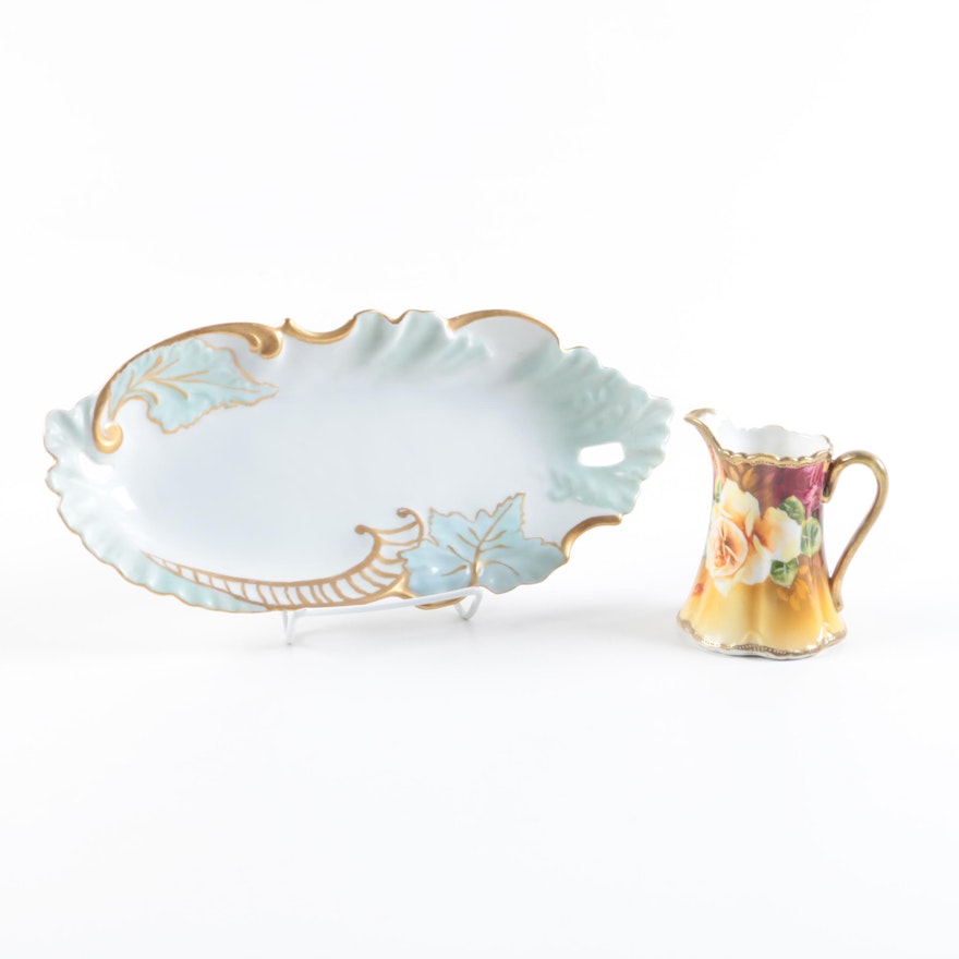 Hand-Painted Ceramic Cream Pitcher and Serving Tray