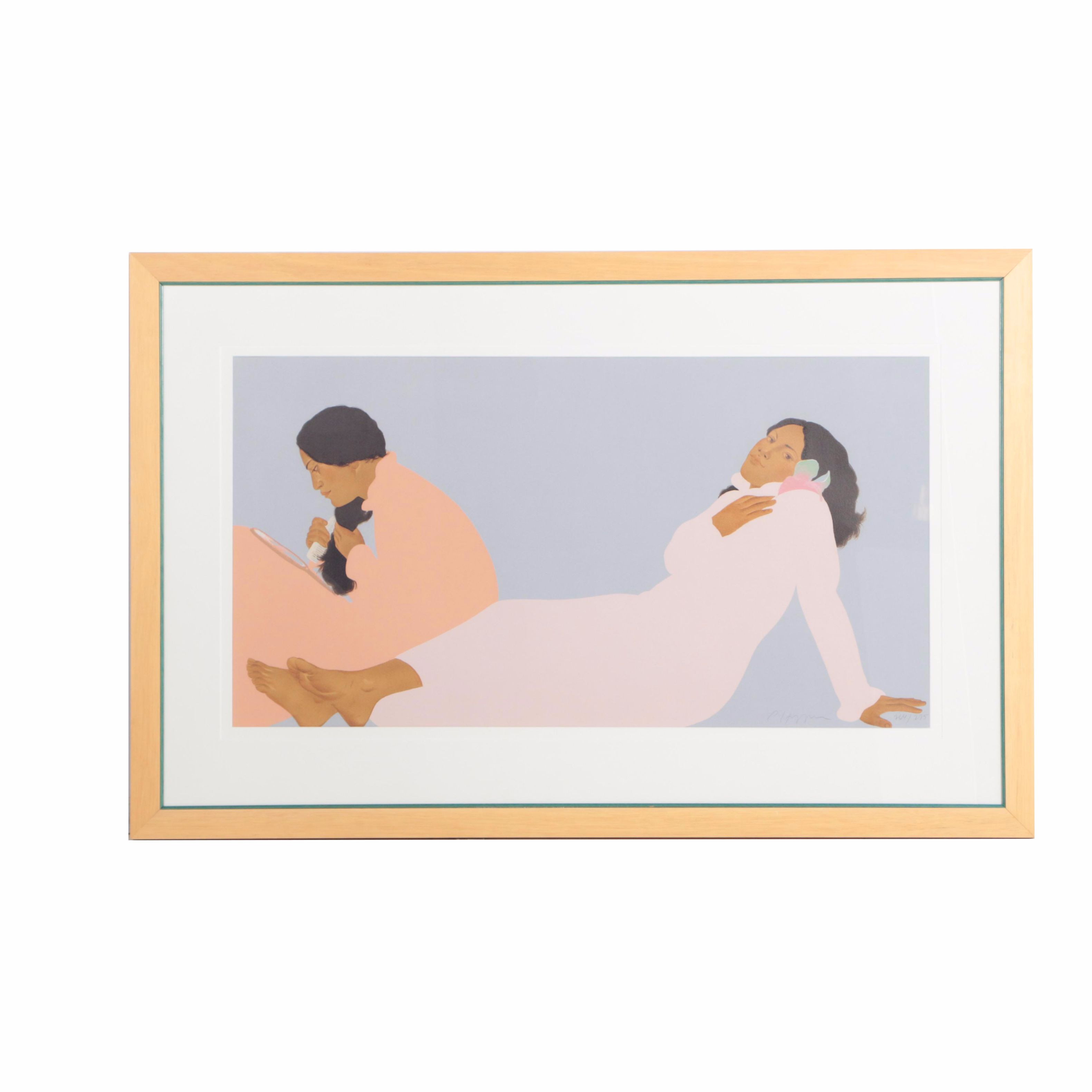Pegge Hopper Limited Edition Serigraph on Paper of Two Women