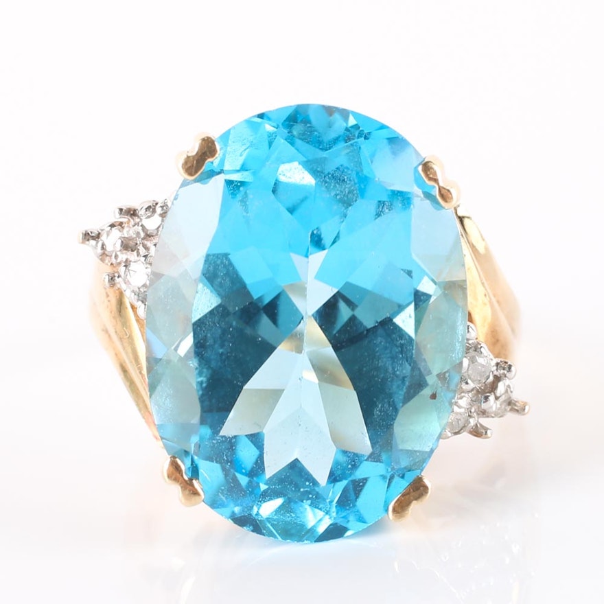 10K Yellow Gold 14.58 CTW Blue Topaz and Diamond Ring