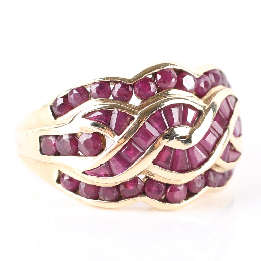 10K Yellow Gold Ruby Channel Set Ring
