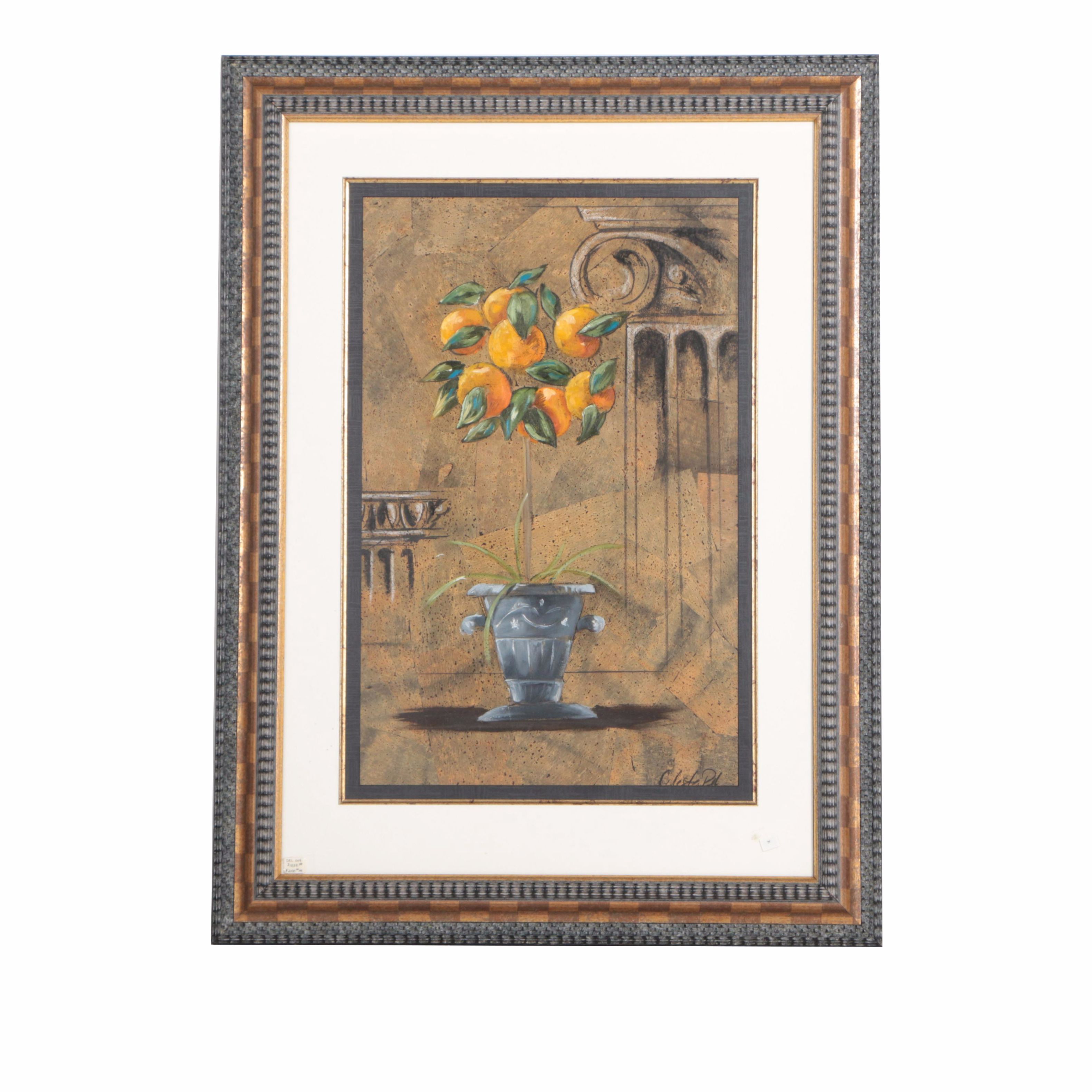 Celeste Peters Mixed Media Collage on Paper "Corinthian Oranges"