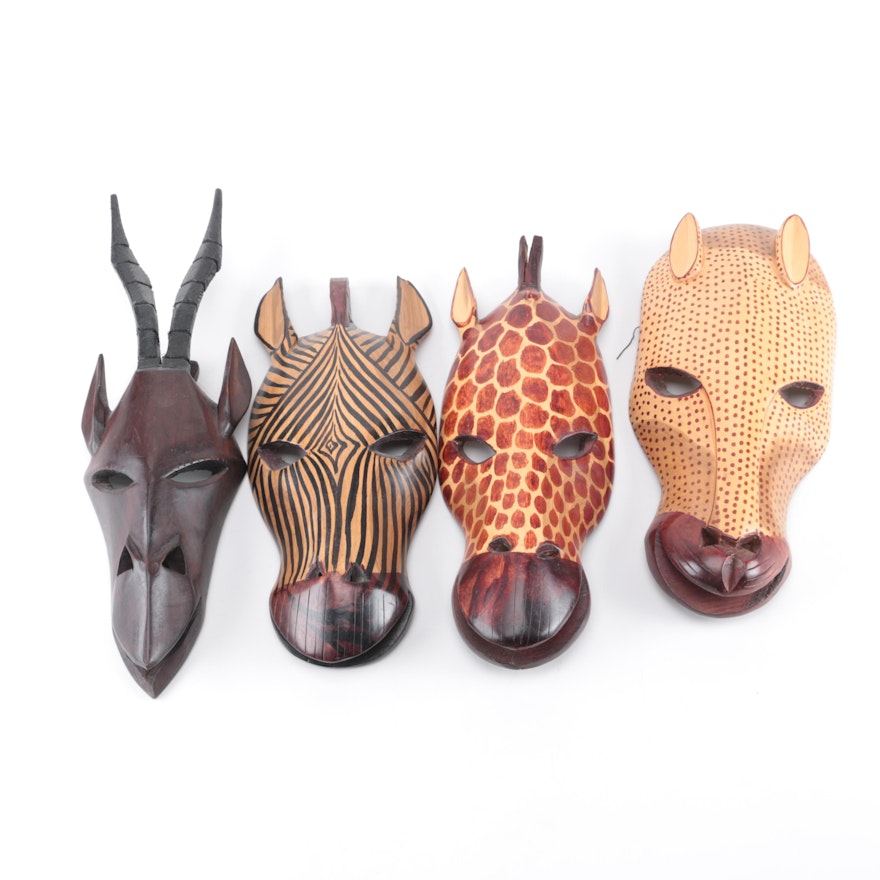 Kenyan Hand-Carved Wood Animal Masks