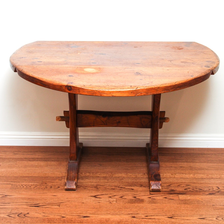 Vintage Trestle Table with Drop-Leaf Sides