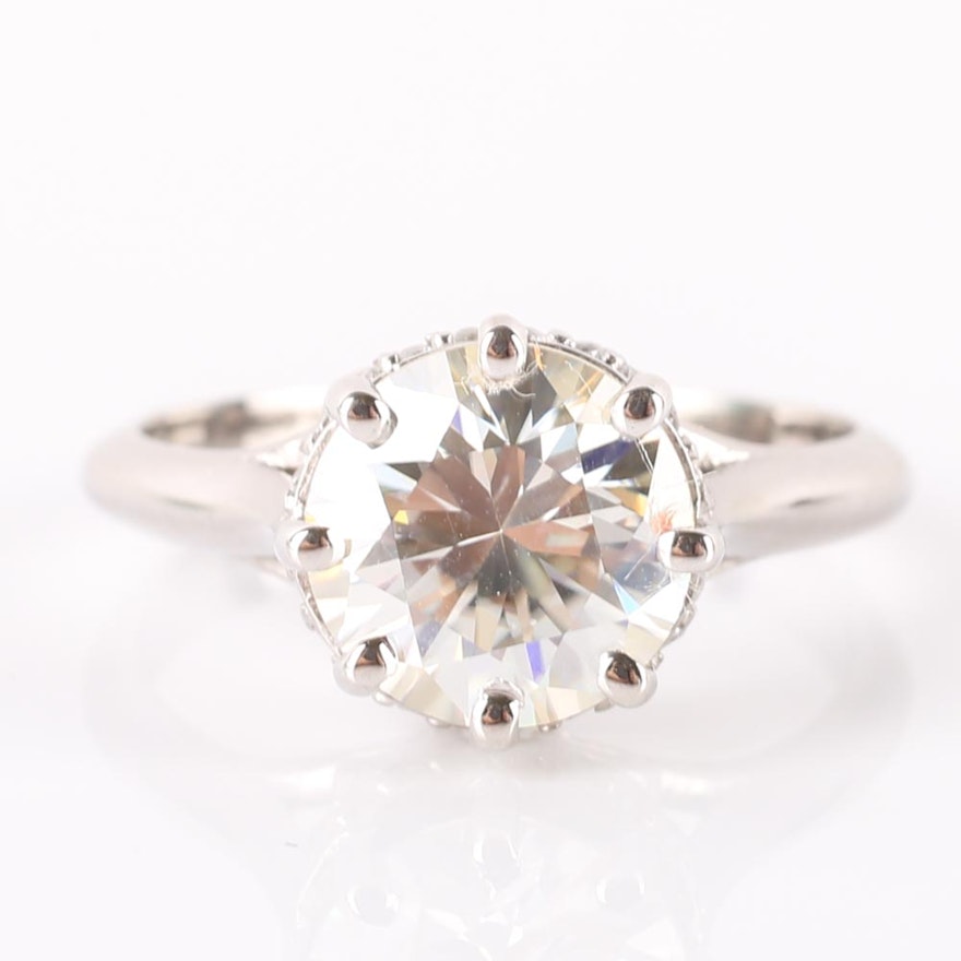 Sterling Silver Moissanite and Cubic Zirconia Ring