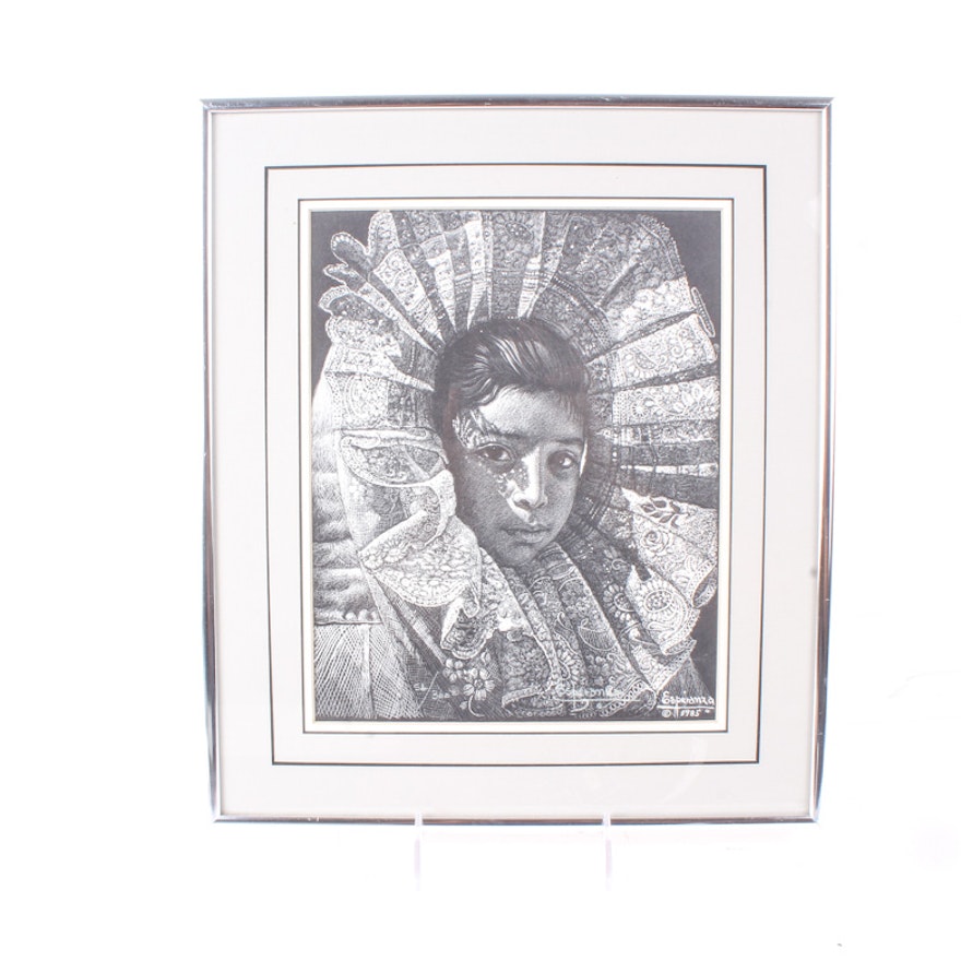 Esperanza Framed Offset Lithograph "La Tehuana"