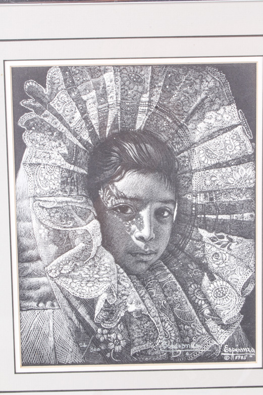 Esperanza Framed Offset Lithograph "La Tehuana"