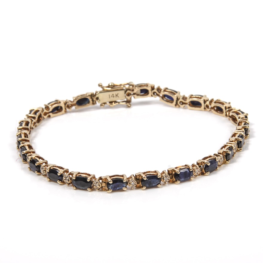 14K Gold, Diamond, and Sapphire Bracelet