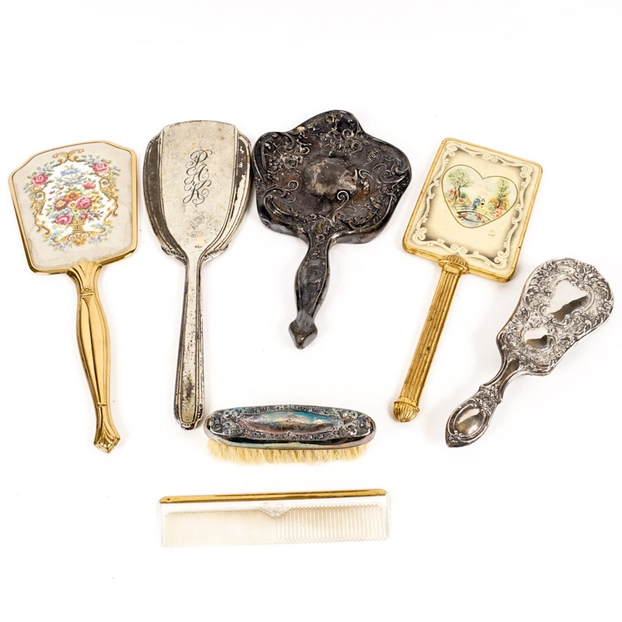 Collection of Vintage Handheld Mirrors and Accessories