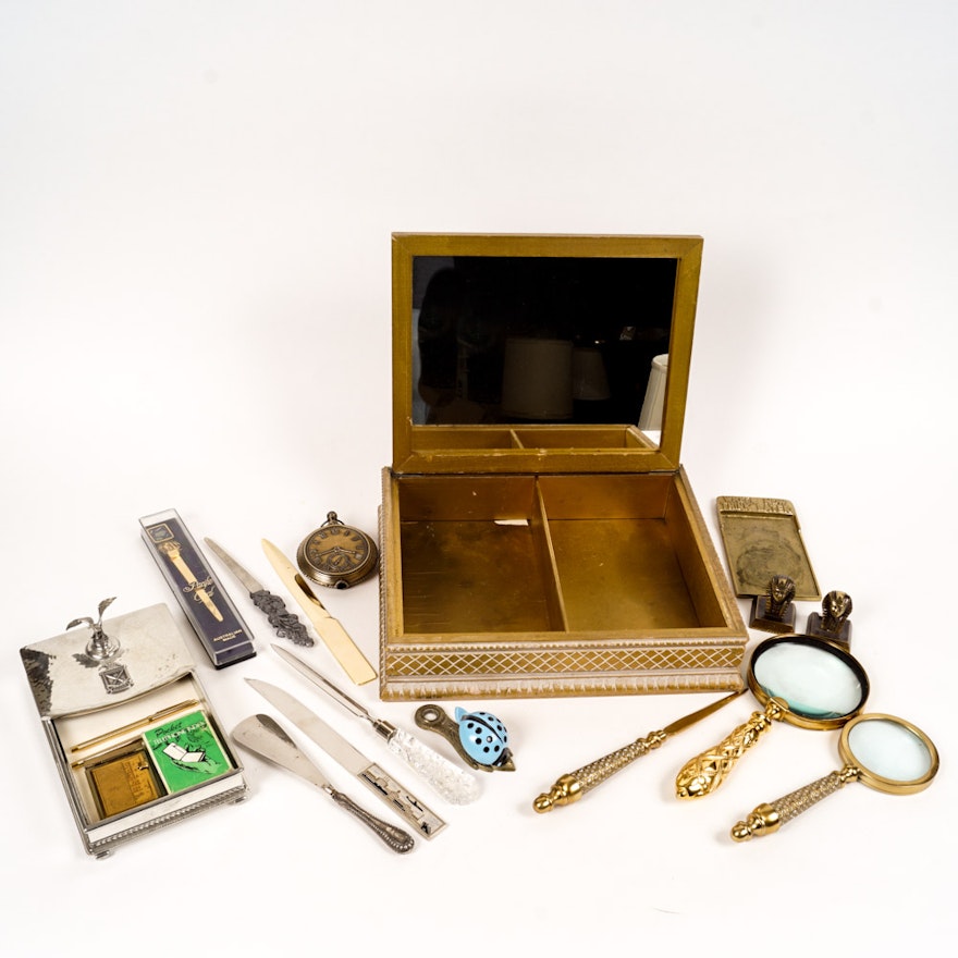 Jewelry Box and Collection of Desk Accessories