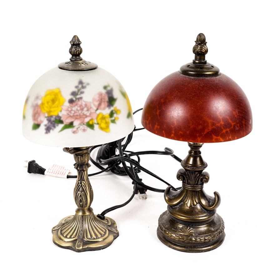 Pair of Small Metal and Glass Desk Lamps