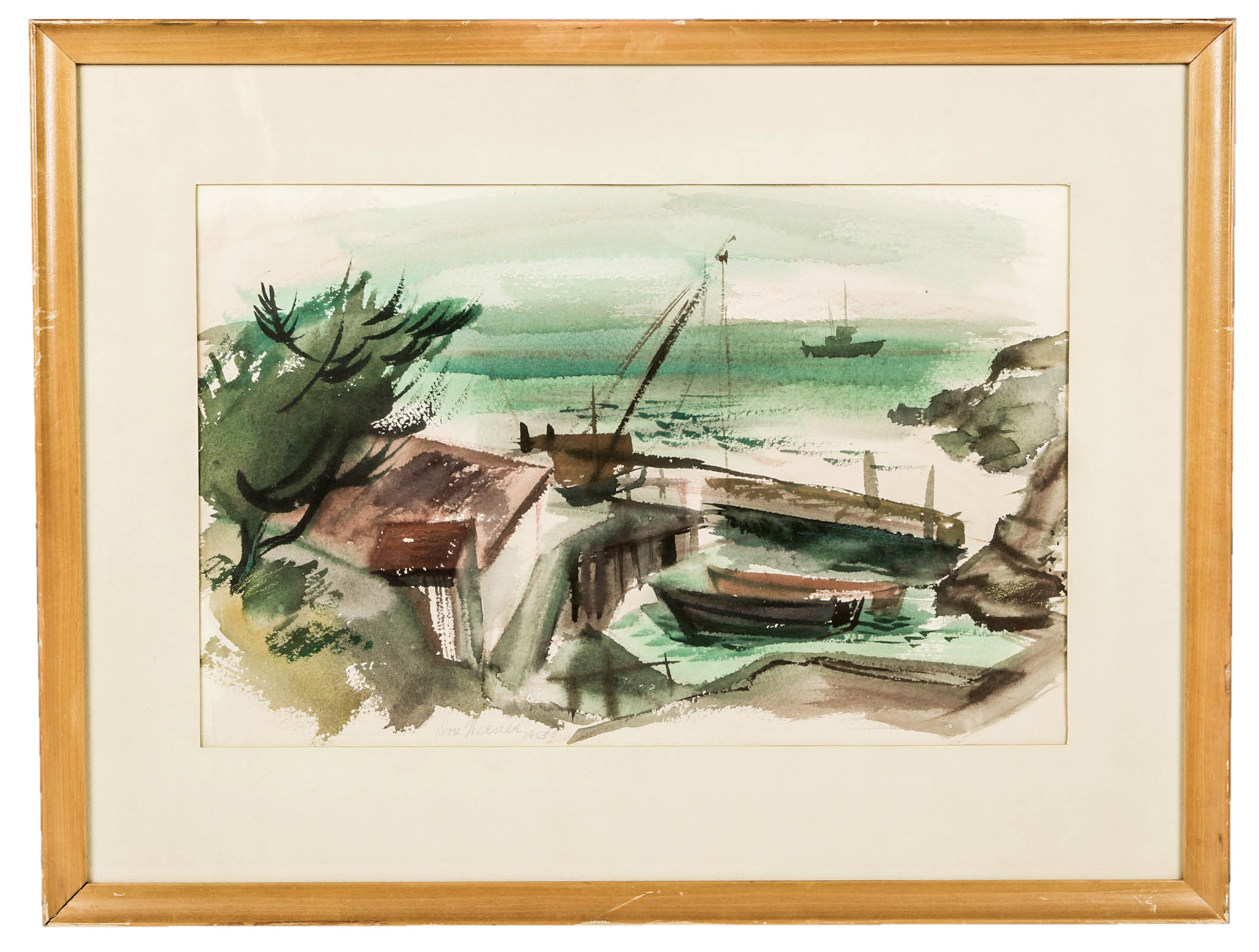 Don Werner Framed Watercolor Painting of a Coastal Landscape