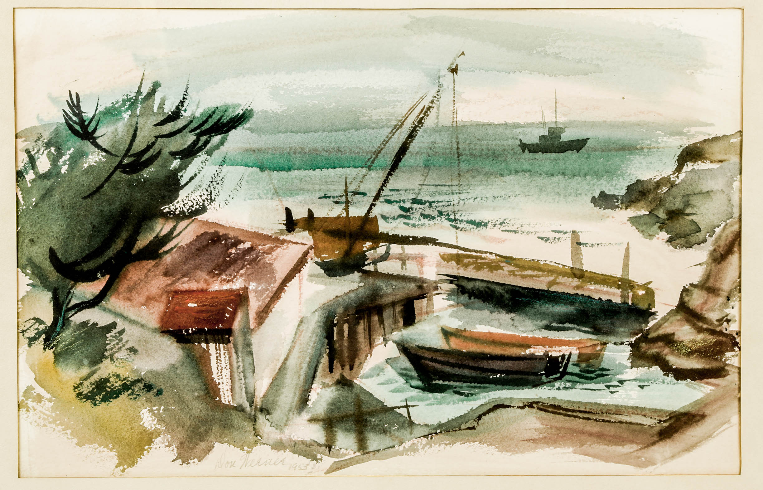 Don Werner Framed Watercolor Painting of a Coastal Landscape