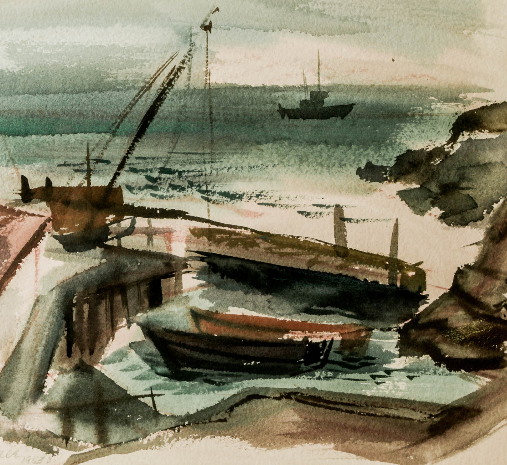 Don Werner Framed Watercolor Painting of a Coastal Landscape