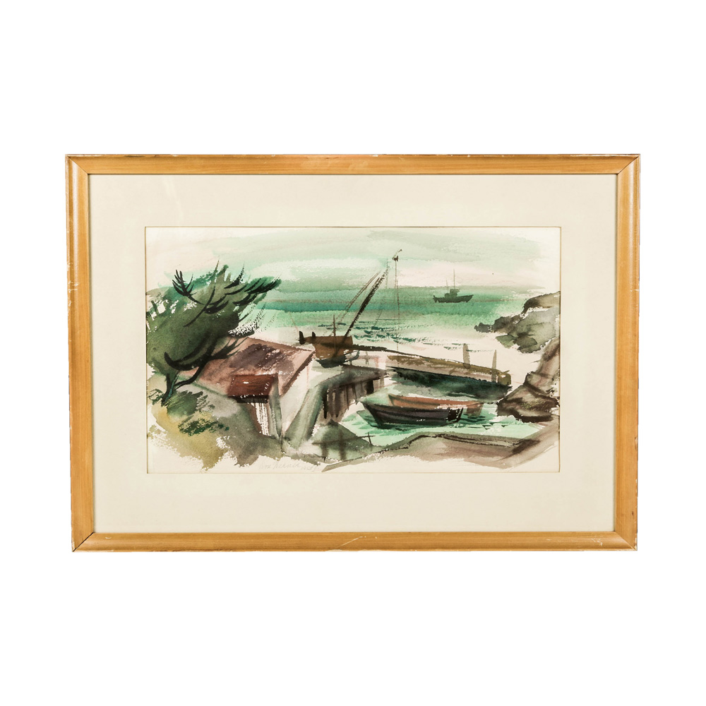 Don Werner Framed Watercolor Painting of a Coastal Landscape