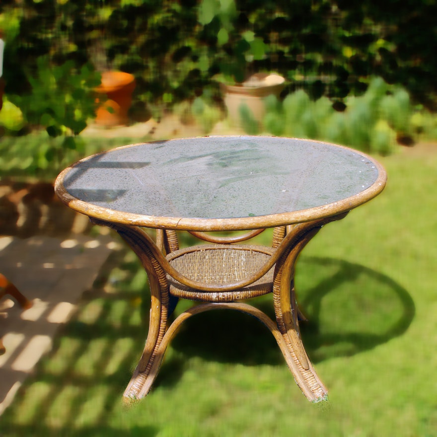 Wood and Wicker Patio Table