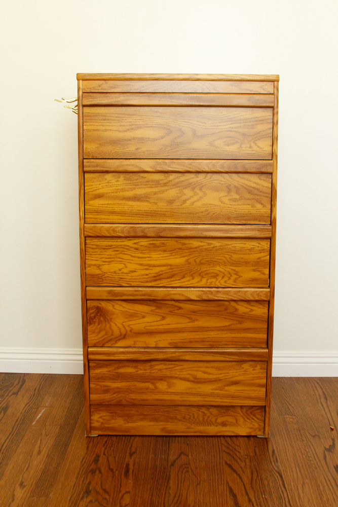 Five-Drawer Laminate Dresser With Oak Finish