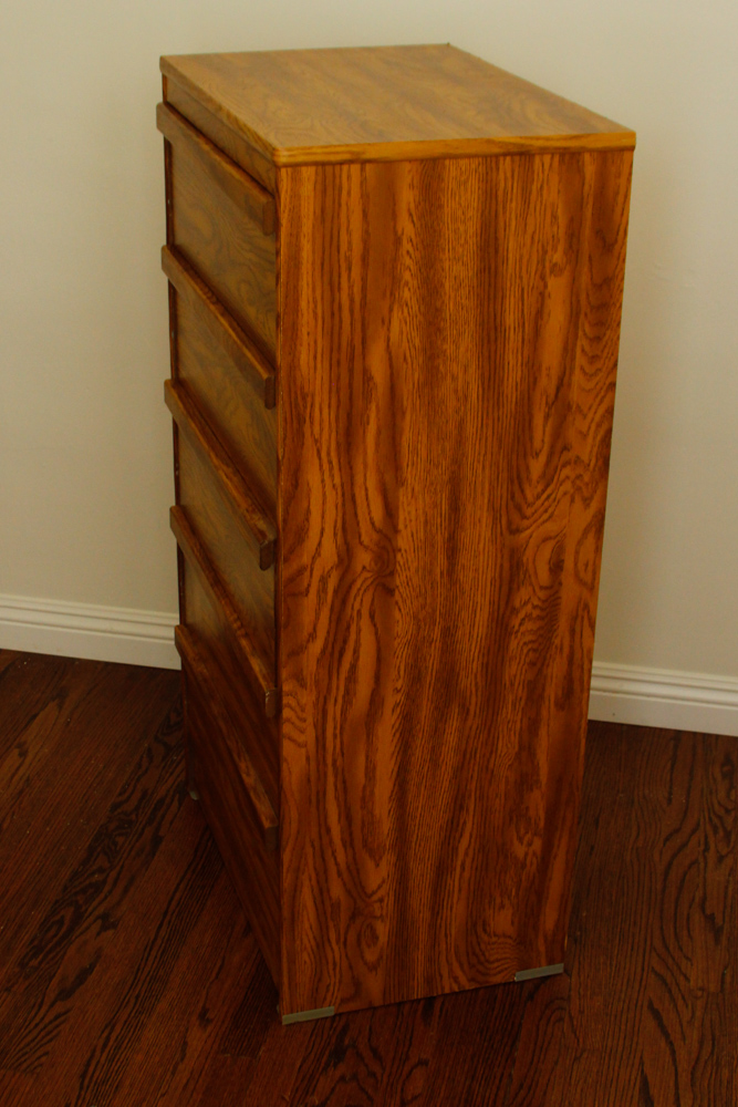 Five-Drawer Laminate Dresser With Oak Finish