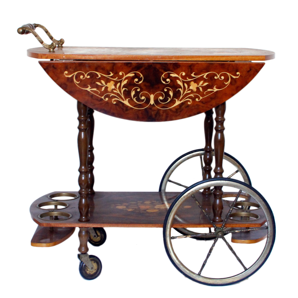 Vintage Italian-Style Marquetry Wine Trolley