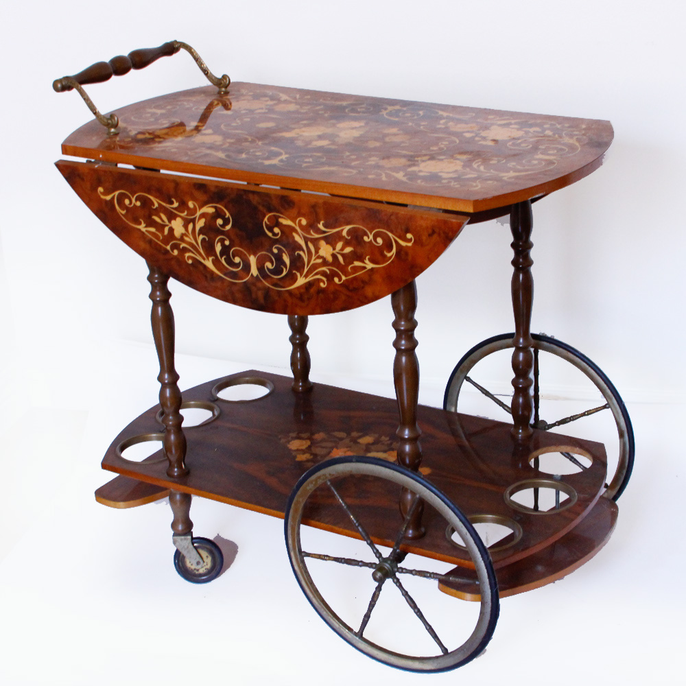 Vintage Italian-Style Marquetry Wine Trolley