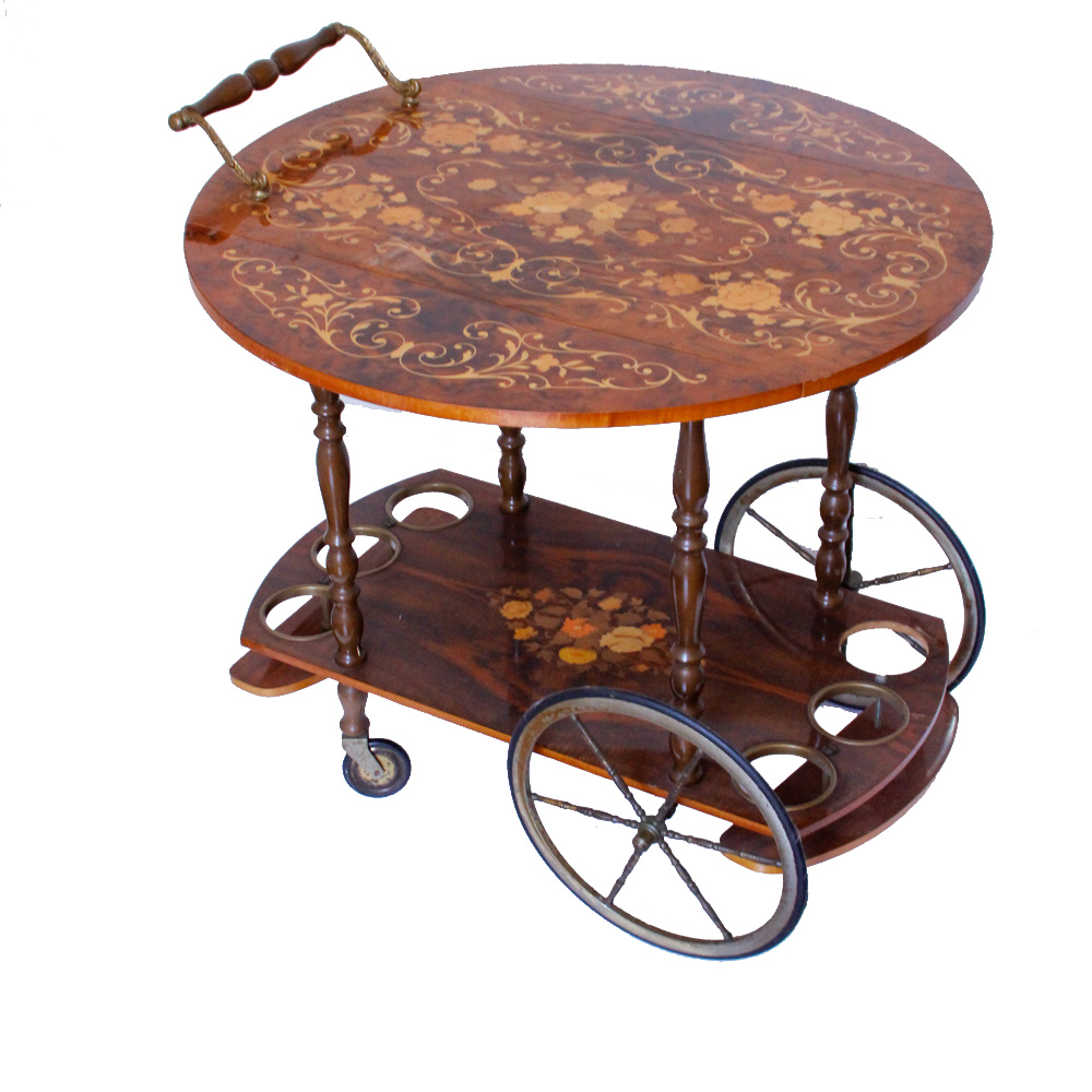 Vintage Italian-Style Marquetry Wine Trolley