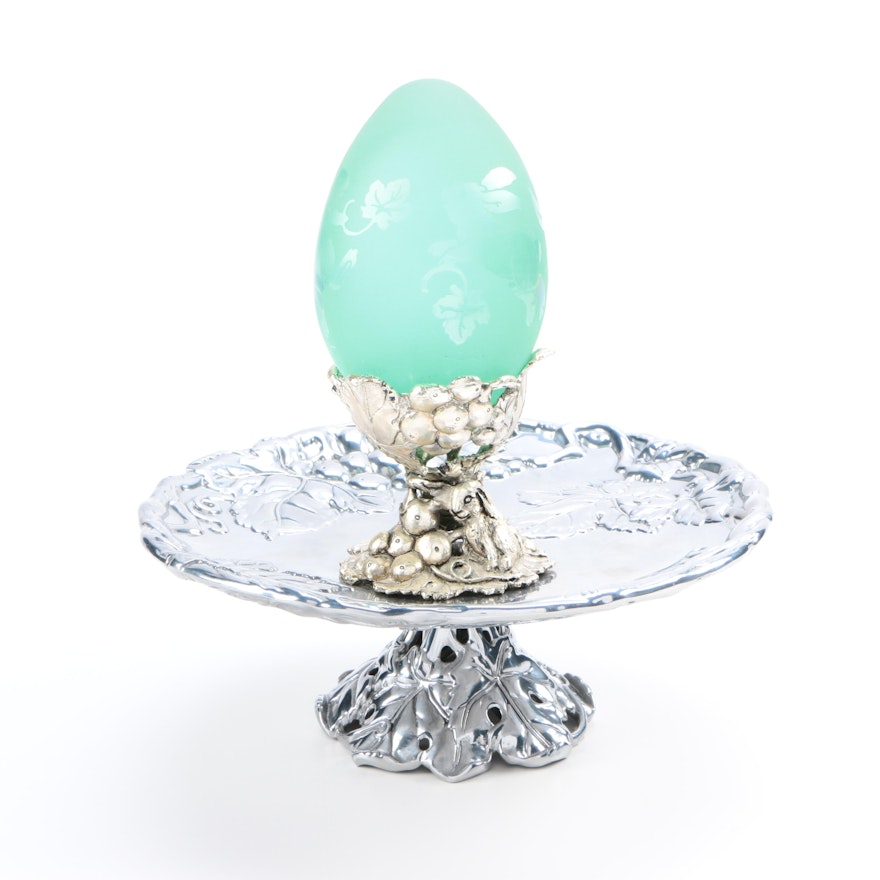 Circa 2000 Arthur Court Glass Egg and Pedestal Dish