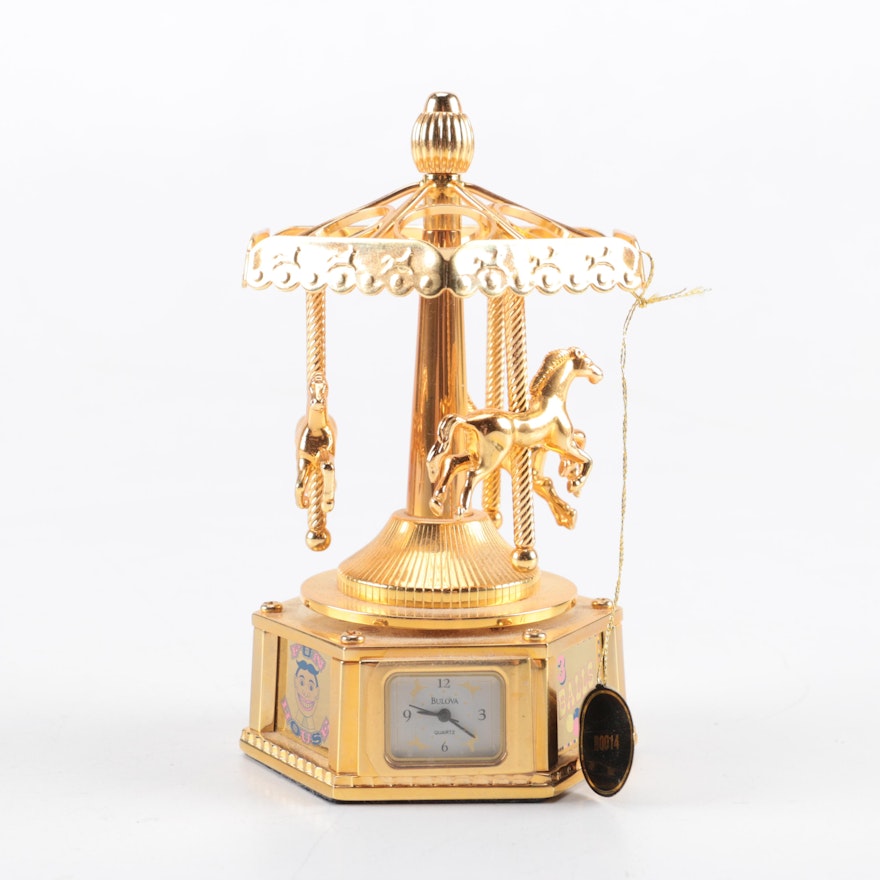 Bulova Gold Tone Carousel Musical Clock
