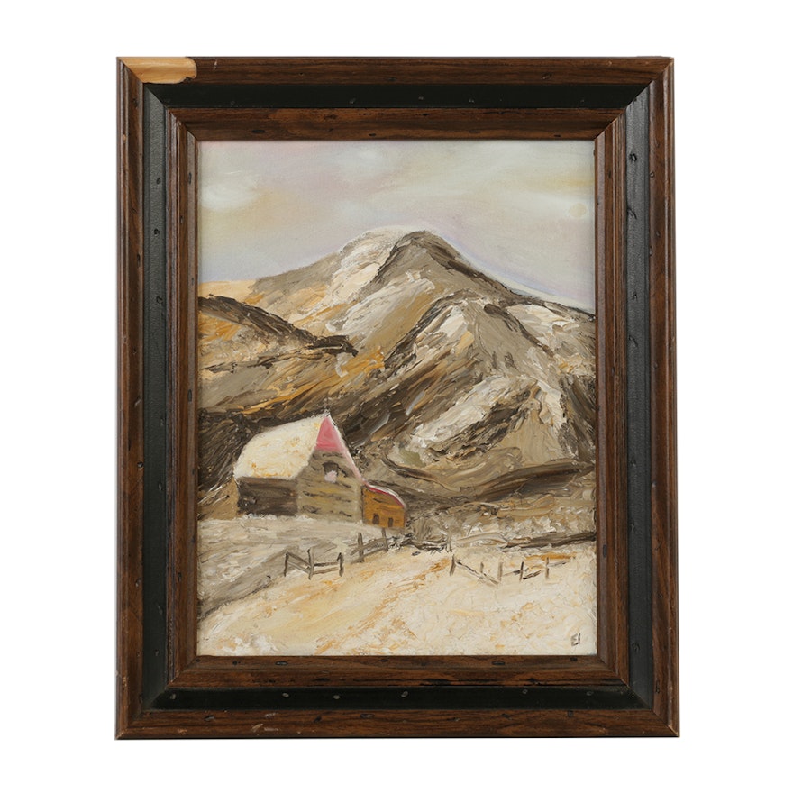 Oil Painting on Canvas of a Mountain Cabin