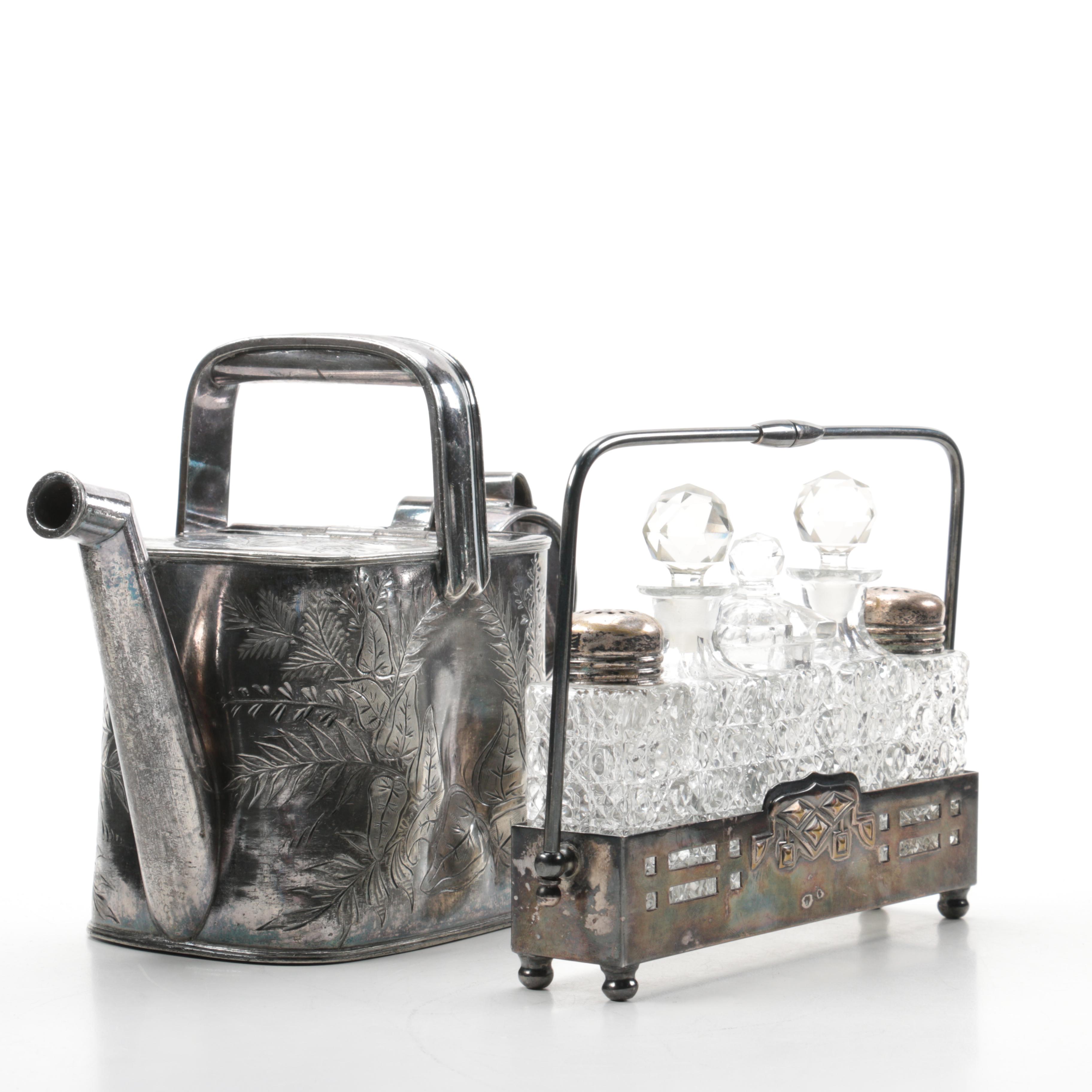 Thomas Otley & Sons Silver Plate Hot Water Pot and Silver Plate Cruet Set