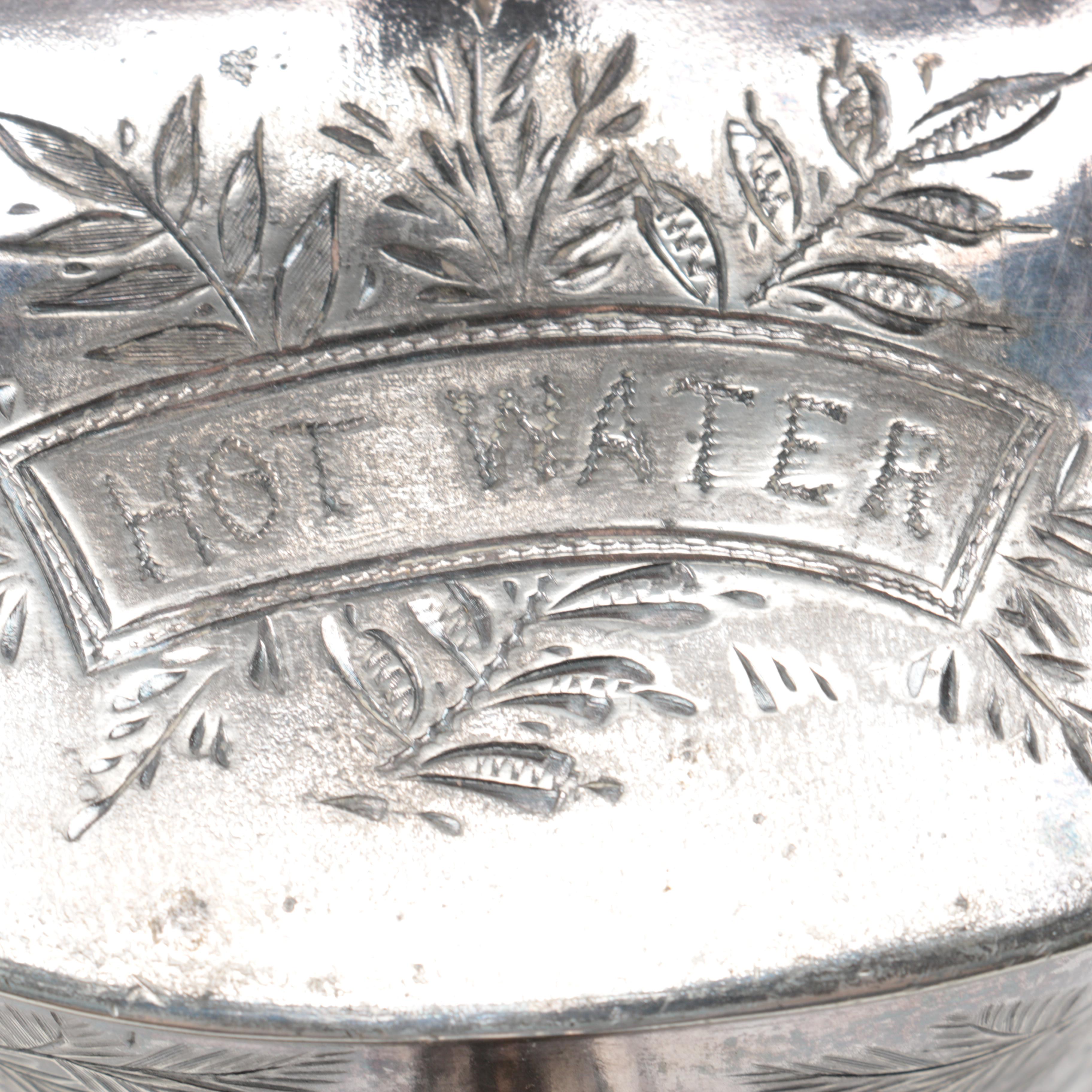 Thomas Otley & Sons Silver Plate Hot Water Pot and Silver Plate Cruet Set