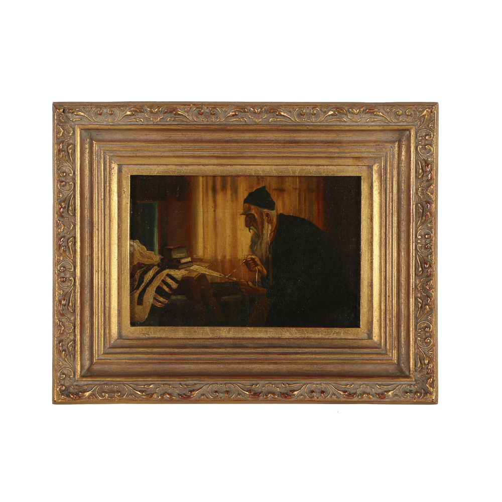 19th-Century Oil Painting on Panel of a Rabbi
