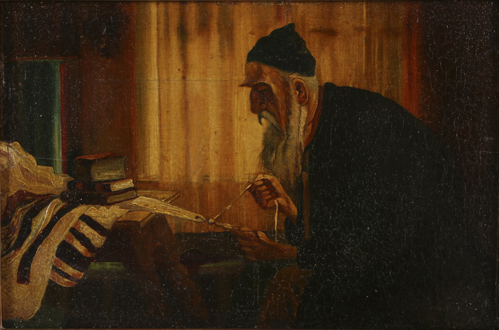 19th-Century Oil Painting on Panel of a Rabbi