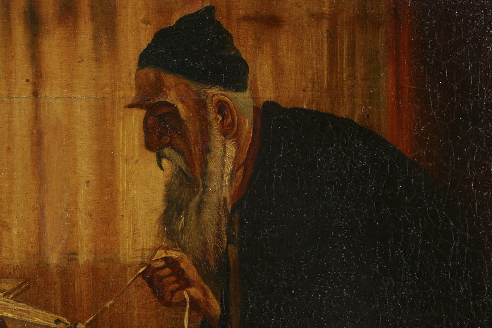 19th-Century Oil Painting on Panel of a Rabbi