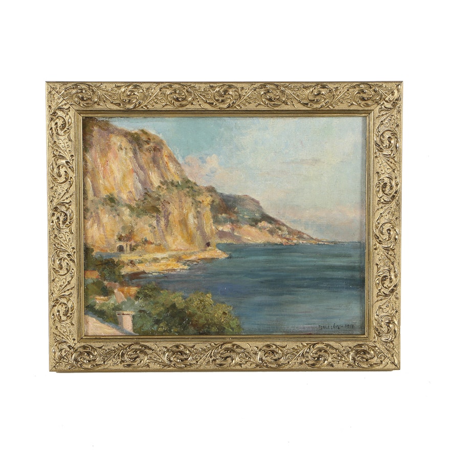 1913 Oil Painting on Canvas Coastal Landscape