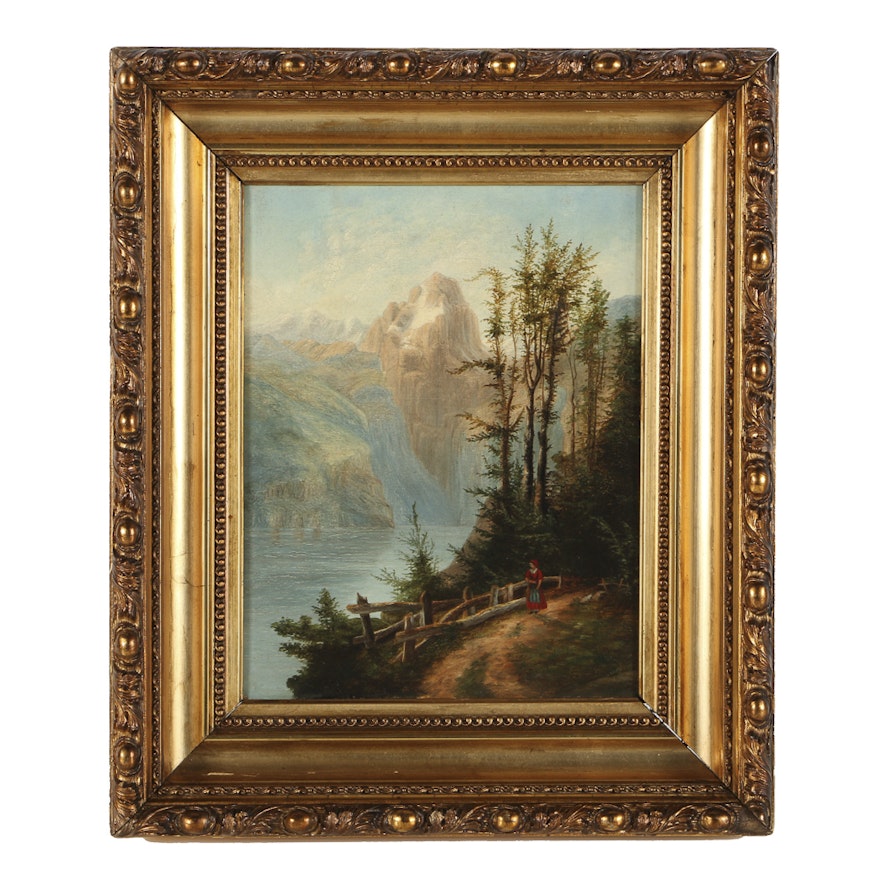 19th-Century Continental Oil Painting on Canvas Landscape