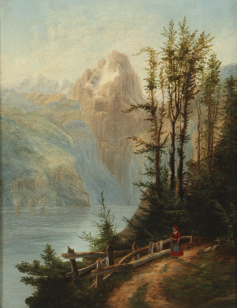19th-Century Continental Oil Painting on Canvas Landscape