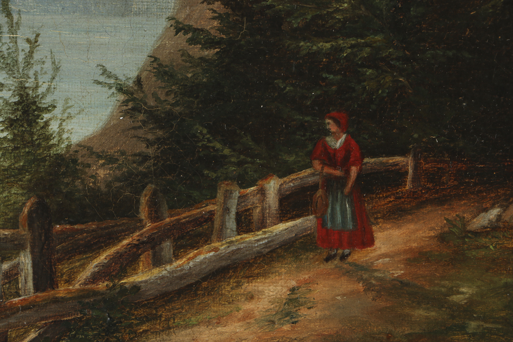 19th-Century Continental Oil Painting on Canvas Landscape