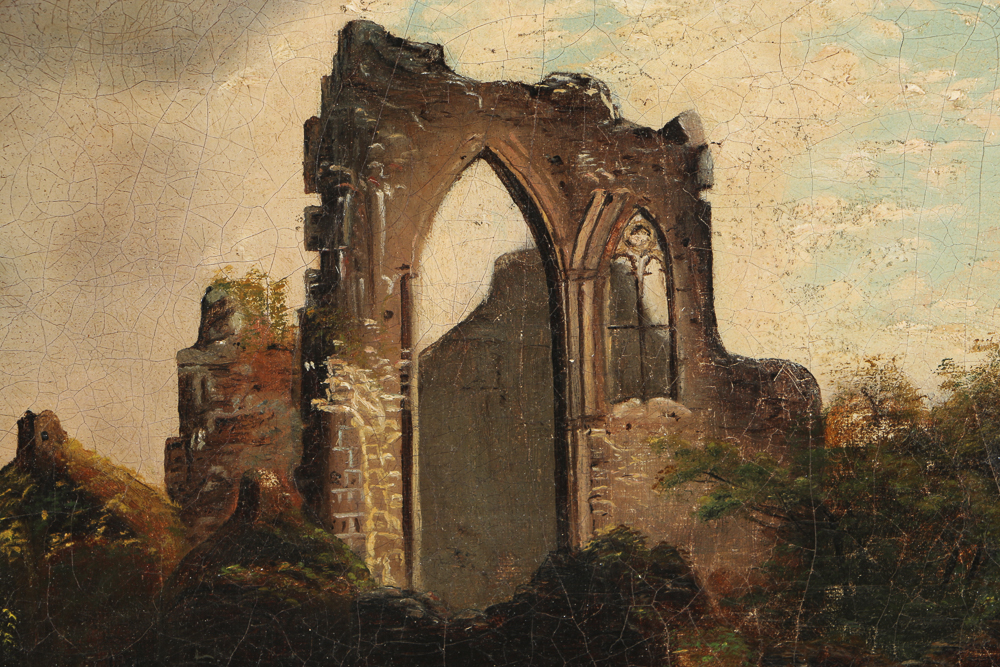 19th-Century English Landscape Painting in Oval Frame