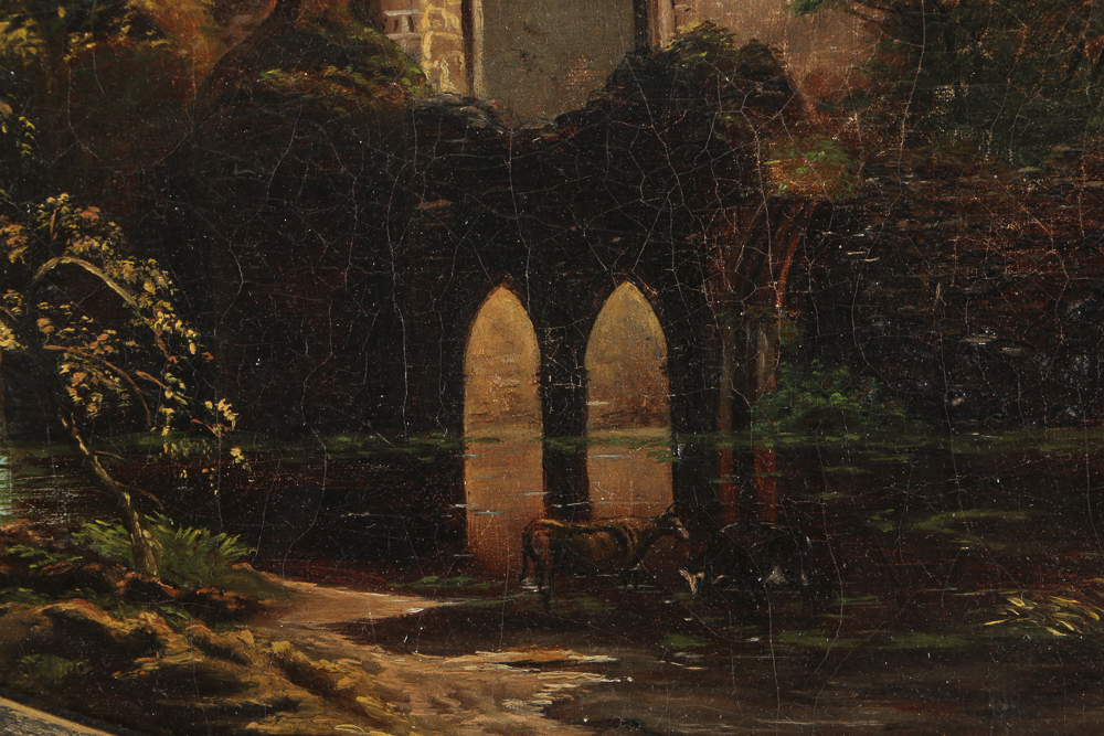 19th-Century English Landscape Painting in Oval Frame