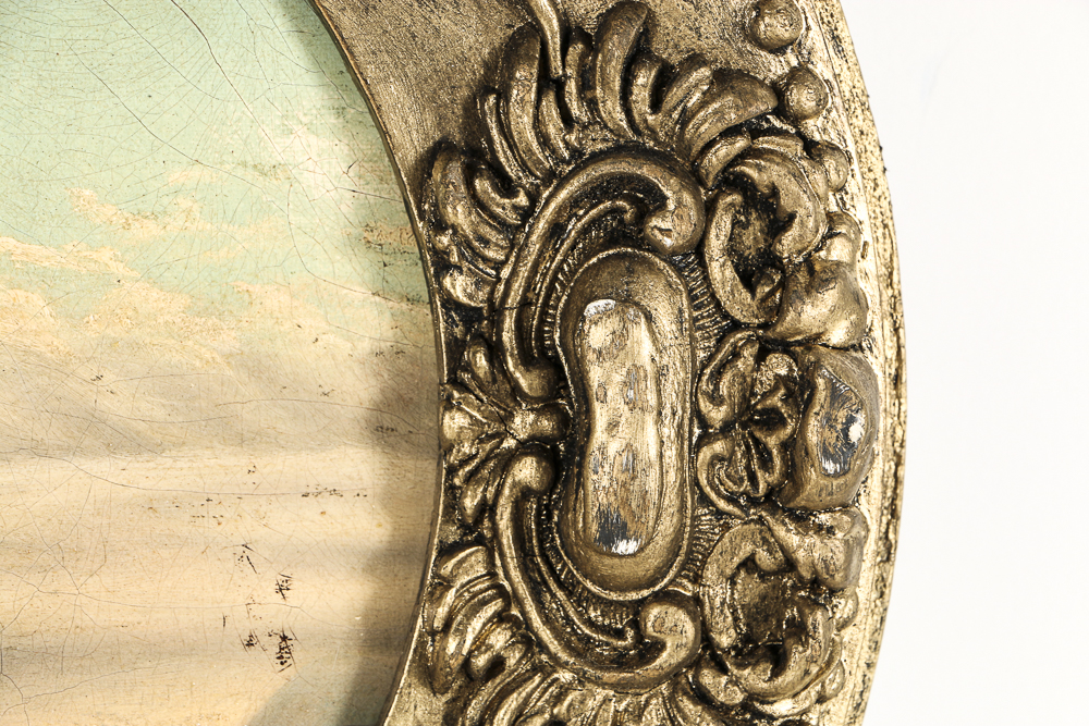 19th-Century English Landscape Painting in Oval Frame