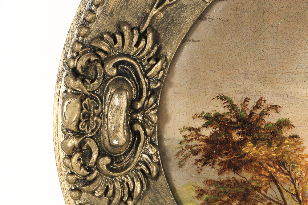 19th-Century English Landscape Painting in Oval Frame