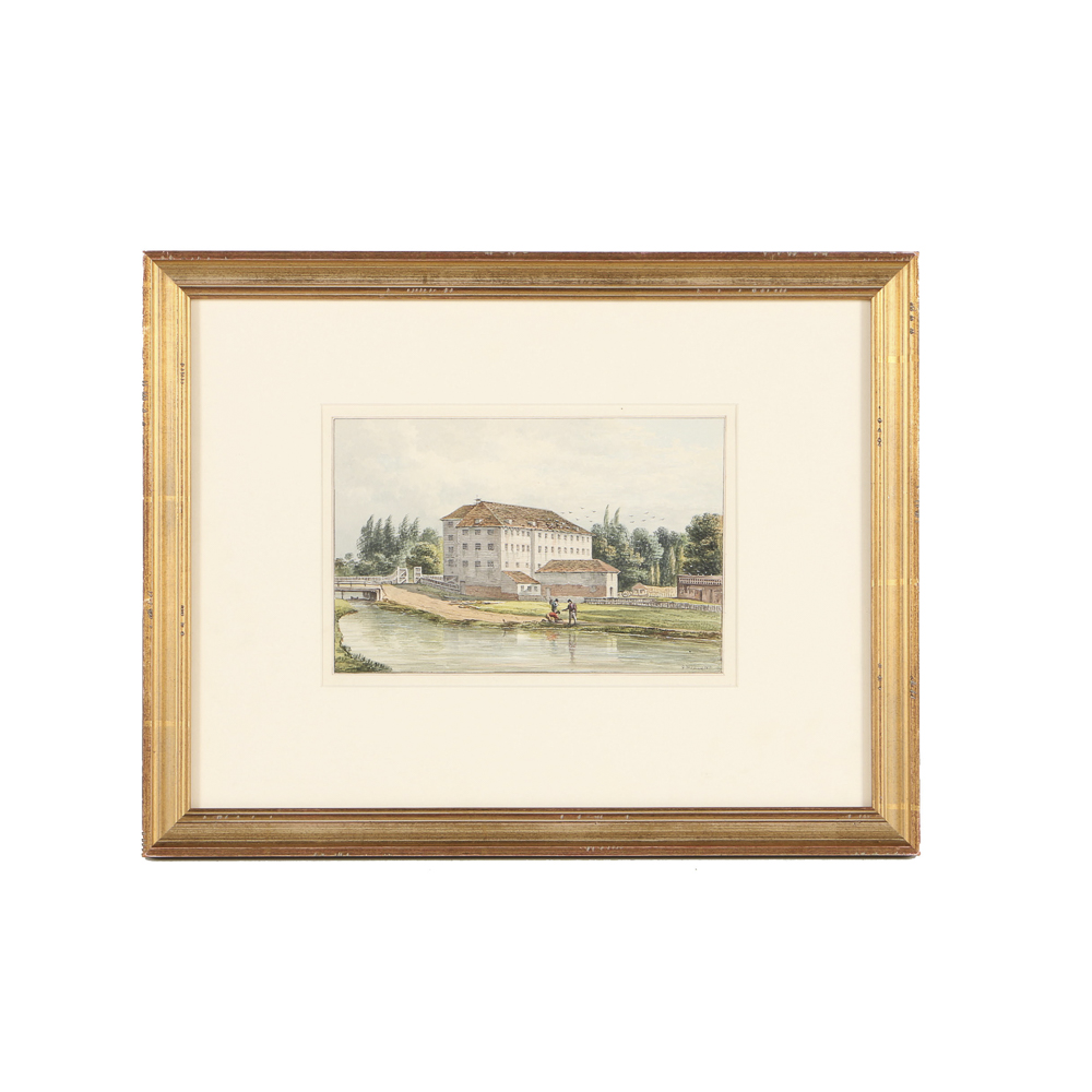 George Shepherd Watercolor Painting on Paper "Temple Mills Bridge over Lea River, 1816"