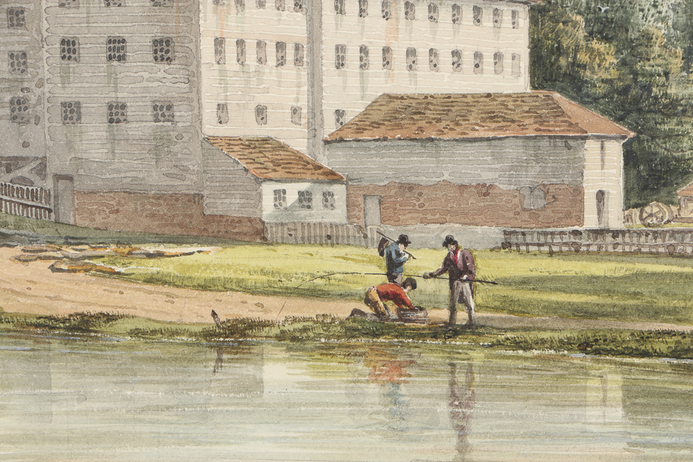 George Shepherd Watercolor Painting on Paper "Temple Mills Bridge over Lea River, 1816"