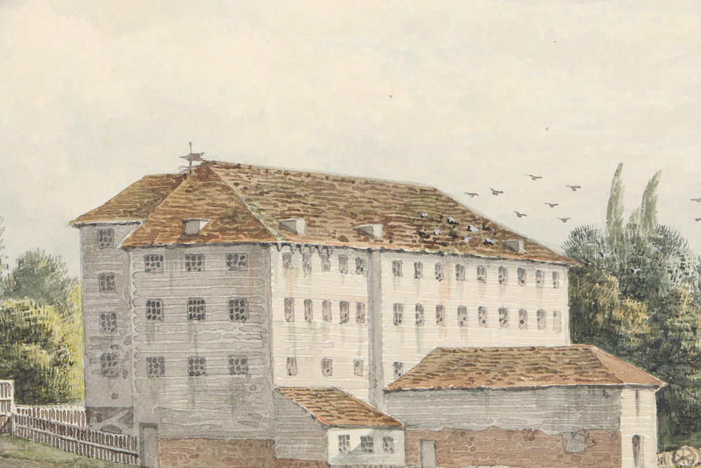 George Shepherd Watercolor Painting on Paper "Temple Mills Bridge over Lea River, 1816"